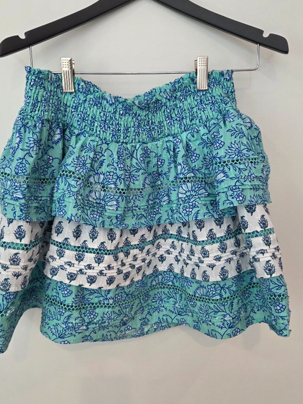 Roller Rabbit Target Tiered Mini Skirt Smocked Blue Green Size Medium NWOT
